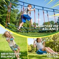 AIYAPLAY Ninja Line Kinderen 24 m Slackline Set met Turnringen en 7 Hindernissen Klimstang Evenwichtsbalk voor Kinderen 3-6 Jaar Rood+Blauw(m-6)