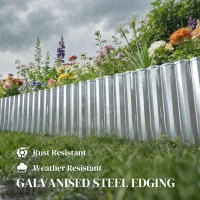 Outsunny Metal Garden Edging Border, 8 in x 21.3 ft Corrugated Heavy Duty Galvanised Steel Lawn Edging, Silver Tone(m-4)