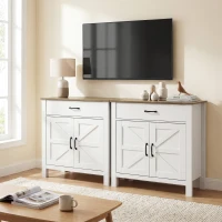 HOMCOM Aparador para salón, mueble de almacenamiento con 2 puertas tipo granero, cajón y estante regulable, 77x39,3x81,5cm, blanco y marrón(m-4)