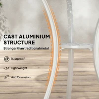 Outsunny 3 Pieces Garden Bistro Set, Cast Aluminium Outdoor Dining Set with 2 Chairs and Round Table with Parasol Hole, White(m-5)