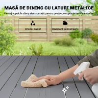 Outsunny Set Masă și Scaune de Grădină 7 Piese, Set Prânz Exterior cu Masă Dreptunghiulară, 6 Scaune Stivuibile din Textilenă, Set Mobilier de Grădină pentru Terasă, Balcon, Patio, Gri Deschis(m-7)