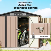 Outsunny Magazie de Grădină din Metal 364 x 238 cm cu 4 Grile de Ventilație și Uși Duble cu Încuietoare, Maro(m-7)
