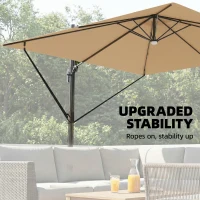 Outsunny 3 x 3 m Garden Cantilever Parasol with Light, Cover, Overhanging Umbrella w/ Wind Protection, 360° Rotation, Khaki(m-6)