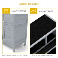 PawHut Klatka dla królików z drewna z 2 poziomami, dach z papy, tacki na dno, drzwi dla małych zwierząt, 136,4 x 50 x 93 cm, szara(m-7)