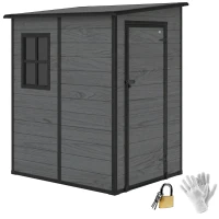 Outsunny 4'x5' Garden Storage Shed, Lean to Shed, Lockable Garden Shed with Window, Vent and Plastic Roof, Wood-Effect(m-10)