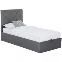 HOMCOM Single Bed Frame Gas Side Lift Under Bed Storage Upholstered Platform Bed Tufted Headboard for 90 x 190 cm Mattress(m-10)