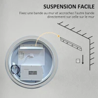 kleankin Miroir rond lumineux LED de salle de bain Ø 80 cm mural avec éclairage 3 couleurs interrupteur tactile 46W blanc argent(m-9)