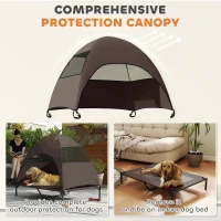 PawHut Elevated Dog Bed with Removable Canopy, Pet Bed with Storage Bag for Indoor Outdoor, for Large Dogs, 106 x 76 x 99 cm, Coffee(m-4)