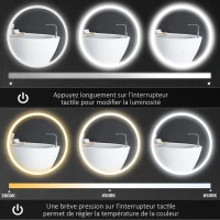 kleankin Miroir rond lumineux LED de salle de bain Ø 80 cm mural avec éclairage 3 couleurs interrupteur tactile 46W blanc argent(m-5)