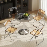 HOMCOM Lot de 4 chaises pliantes en acrylique et acier, chaises pliantes portables pour maison, salle à manger, oranges(m-7)