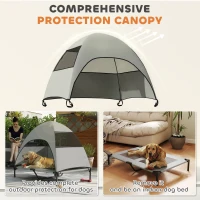 PawHut Elevated Dog Bed with Removable Canopy, Pet Bed with Storage Bag for Indoor Outdoor, for Large Dogs, 106 x 76 x 99 cm, Light Grey(m-4)