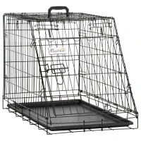PawHut Jaula Plegable de Metal para Perros con Bandeja Extraíble Pestillo Incorporado Forma Trapezoidal Transportador 76x48x55cm 10kg Negro(m-1)