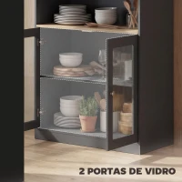 HOMCOM Mesa de Bar Extensível e Giratória 360° com Prateleiras Abertas e 2 Portas de Vidro 150x80x105,5 cm Preto e Madeira(m-6)