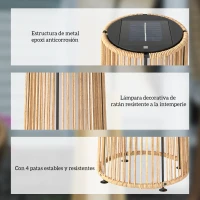 Outsunny Farola Solar Exterior de Ratán Sintético con Luces LED Encendido y Apagado Automático Impermeable Ø21,5x61 cm Natural(m-6)