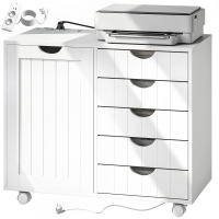HOMCOM Meuble pour Imprimante avec Station de Charge et Roulettes 5 Tiroirs Ports USB Étagère Réglable Blanc