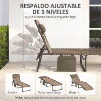 Outsunny Tumbona Plegable con Respaldo Ajustable Reposacabezas Acolchado y Estructura de Acero para Exterior 189x58x30 cm Marrón(m-4)