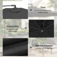 Outsunny 3m Overhanging Cantilever Parasol, with Cross Base - Black(m-6)