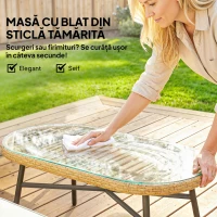 Outsunny Set Mobilier Grădină din Ratan, 4 Piese în Formă de L, cu 2 Canapele, Colțar, Măsuță de Cafea și Perne, Cadru din Oțel, pentru Balcon sau Terasă, Natural/Crem(m-7)