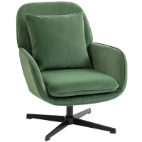 HOMCOM Fotoliu de Salon Rotativ 360° cu Pernă Lombară Detașabilă, Șezut Generos, Fotoliu Tapițat Modern din Catifea cu Cotiere, pentru Living, 73x83.5x85 cm, Verde(m-1)