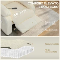 HOMCOM Poltrona Reclinabile 150° Effetto Velluto con Poggiapiedi, Telecomando e Tasca Laterale, 96x90x105 cm, Bianca(m-5)