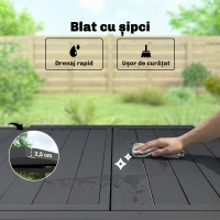 Outsunny Masă de Grădină Extensibilă pentru 4-6 Persoane 80/160x80 cm, Masă de Prânz pentru Exterior din Aluminiu cu Blat Lamelar, pentru Terasă, Balcon, Negru(m-6)