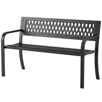Outsunny Banco de Jardín Exterior de 2 Plazas  con Asiento Listonado Reposabrazos y Marco de Acero 119x50x75 cm Negro(m-11)