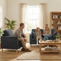 HOMCOM 2 Seater Sofa, 140 cm Loveseat Sofa with Spring Cushions, Metal Legs, 2 Pillows, Dark Grey(m-8)