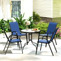 Outsunny Five-Piece Steel Patio Set, with Glass-Top Table - Dark Blue(m-2)