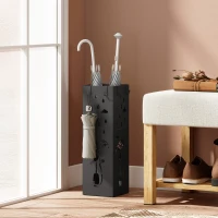 HOMCOM Suport de Umbrele Pătrat din Metal pentru Intrare, Suport Autoportant cu Tavă Detașabilă și 4 Cârlige, pentru Interior și Exterior, 15.5x15.5x49 cm, Negru(m-2)