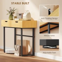 HOMCOM Konsolowy stolik, wąski stolik do przedpokoju z 2 szufladami, metalowa rama, do przedpokoju, 110 x 35 x 76,5 cm, naturalny(m-7)