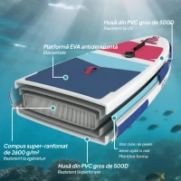 Outsunny Placă SUP Gonflabilă pentru Adulți, Stand Up Paddle Board cu EVA Antialunecare, Vâslă Reglabilă din Aluminiu, Rucsac, Pompă, Aripioară Detașabilă, Capacitate 160 kg, 305x89x15cm, Pentru Toate Nivelurile(m-4)