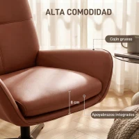 HOMCOM Butaca de Salón Tapizado en PU Sillón Lectura con Asiento Acolchado Reposabrazos Patas Metálicas Marrón(m-5)