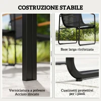 Outsunny Set Tavolo e 6 Sedie da Giardino con Braccioli in Acciaio e Vetro, Nero(m-8)