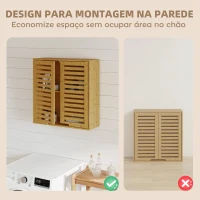 HOMCOM Armário de Parede de Bambu Móvel de Casa de Banho Suspenso com Prateleira Ajustável Portas de Ripas 60x20x60 cm Madeira(m-6)
