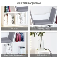 HOMCOM Bibliotecă Raft 2 în 1 cu Perne Moi și 6 Compartimente, Mobilier Multifuncțional pentru Cărți și Jocuri, Raft cu 6 Cuburi pentru Living, Dormitor și Birou, 102x30x61 cm, Alb(m-5)