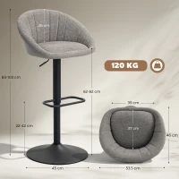 HOMCOM Set of Two Relaxed Tub Bar Stools - Grey(m-3)