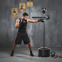 SPORTNOW Adjustable Speed Bag, Boxing Bag, with Stand, Reflex Bar, Punching Pad, Black(m-2)