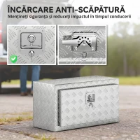 HOMCOM Cutie de Unelte din Aluminiu cu Încuietoare și 2 Chei, Cutie de Depozitare 96L, Rezistentă și Impermeabilă, pentru Pick-Up, Camper, Remorci, 76,2x35,5x40,6cm, Argintiu(m-7)