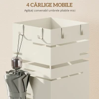 HOMCOM Suport de Umbrele Autoportant Pătrat din Metal cu 4 Cârlige, Bej(m-5)