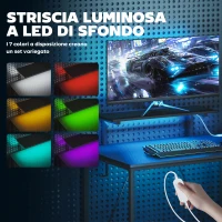 HOMCOM Scrivania Gaming Angolare con LED, Prese Elettriche, Supporto per Monitor e Scaffale, Nero(m-4)