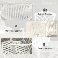 Outsunny 3 Pieces Garden Bistro Set, Cast Aluminium Outdoor Dining Set with 2 Chairs and Round Table with Parasol Hole, White(m-8)