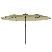 Outsunny Sombrilla Doble de Jardín 4x2 m con 36 Luces LED UPF50+ Manivela 12 Varillas  Resistente al Agua Beige(m-11)