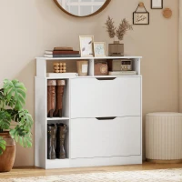 HOMCOM Dulap pentru pantofi, dulap de pantofi, 2 sertare rabatabile, compartimente deschise și raft reglabil, alb(m-6)