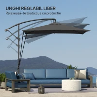 Outsunny Umbrelă de Grădină Suspendată 2.47x2.47 m, Umbrelă de Exterior cu Bază în Cruce, Corzi Antivânt, Gri Închis(m-6)