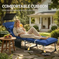 Outsunny Folding Sun Lounger with Canopy, Reclining Sunbed with Cushion, Side Pocket, Carrying Handle, Dark Blue(m-6)