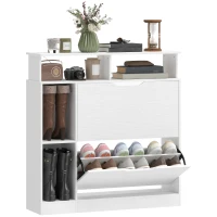 HOMCOM Mueble zapatero, armario zapatero, 2 cajones abatibles, compartimentos abiertos y estante regulable, blanco(m-7)