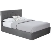 HOMCOM Double Bed Frame Gas Side Lift Under Bed Storage Upholstered Platform Bed Tufted Headboard for 140 x 190 cm Mattress(m-10)