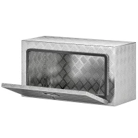 HOMCOM Cutie de Unelte din Aluminiu cu Încuietoare și 2 Chei, Cutie de Depozitare 96L, Rezistentă și Impermeabilă, pentru Pick-Up, Camper, Remorci, 76,2x35,5x40,6cm, Argintiu(m-10)