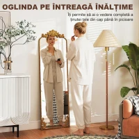 HOMCOM Oglindă de Podea Stil Baroc, 50x160 cm Oglindă de Perete și Autoportantă cu Ramă Metalică, pentru Dormitor, Living și Hol, Auriu(m-4)