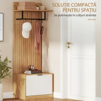 HOMCOM Cuier de Hol cu Pantofar Rabatabil, Cuier cu Bancă, 4 Cârlige și Rafturi pentru Pantofi, Organizator Modern pentru Hol și Coridor, Stejar și Alb(m-5)